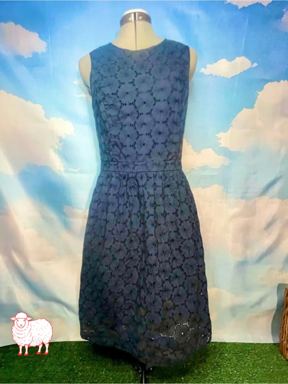 Brooks Brothers Navy Eyelet Sleeveless Midi Dress